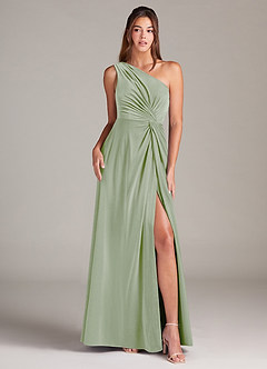 Azazie Brooke Bridesmaid Dresses Dusty Sage A-Line One Shoulder Velvet Dress image1