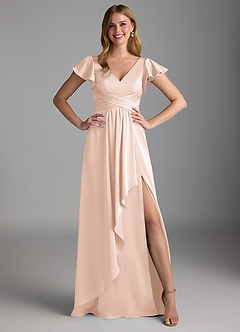 Azazie Omari Bridesmaid Dresses Blushing Pink A-Line Stretch Satin Dress image6