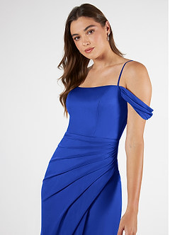Azazie Kit Bridesmaid Dresses Royal Blue Mermaid Off the Shoulder Mesh Dress image6