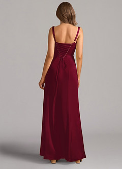 Azazie Amaris Bridesmaid Dresses Burgundy A-Line Corset Stretch Satin Dress image3