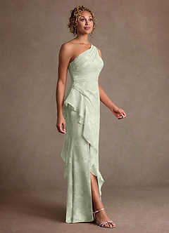 Azazie Galinda Klänningar till brudens mor Klä Tubklänning i Blommig Jacquard Ena axeln Dusty Sage image4