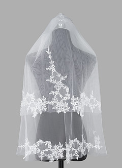 front Rose Lace Elbow Length Veil With Blusher