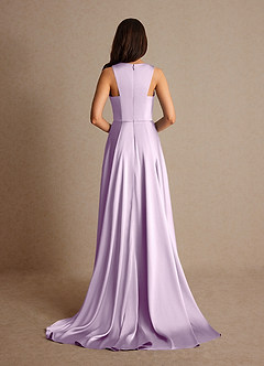 Azazie Niles Mother of the Bride Dresses Frosted Lilac A-Line Trains Stretch Satin Dress image4