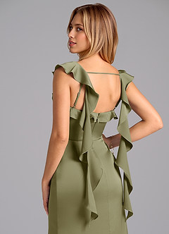 Azazie Adi Brudtärnklänningar Klä av A-Linje i Stretch Satin Plisserad Pistasch image2