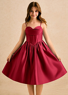 Azazie Shona Girls Formal Vente finale Robe Trapèze en Mat Satiné Encolure en Forme de Cœur Blushing Pink image5