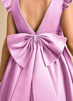 Azazie Dumpling Flower Girl Dresses Candy Pink A-Line Bow Matte Satin Dress image6