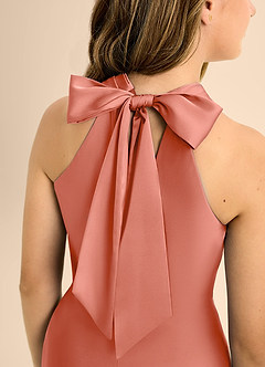 Azazie Doretta Junior Salmon Pink A-Line Pleated Stretch Satin Dress image8