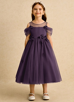 Azazie Juni Flower Girl Dresses Plum Ball-Gown Pleated Tulle Dress image5