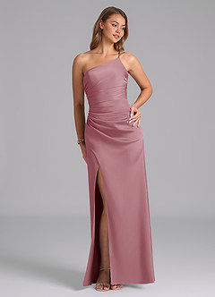 Azazie Eren Bridesmaid Dresses Vintage Mauve Mermaid One Shoulder Stretch Satin Dress image4