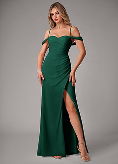 Azazie Haisley Jurken voor bruidsmeisjes Converteerbaar Jurk van Chiffon met Kolom Off the Shoulder Smaragd image5