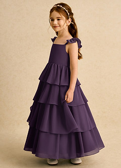 Azazie Boba vestidos de niña de las flores Vestido de Ciruela de Gasa de Corte En A con Escote Cuadrado image7
