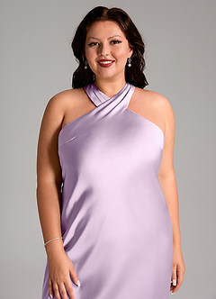 Azazie Doretta Bridesmaid Dresses Frosted Lilac Mermaid Pleated Stretch Satin Dress image11