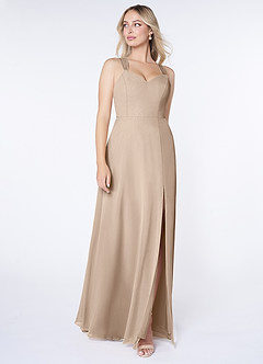 Azazie Jane Abiti da Damigella Abito A-Line in Chiffon con Scollo a V a Pieghe Taupe image3