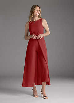 Azazie Anitta Mother of the Bride Dresses Rust Jumpsuit/Pantsuit Pleated Stretch Crepe Dress image1