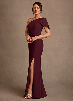 Azazie Haddie Mother of the Bride Dresses Cabernet Sheath One Shoulder Stretch Crepe Dress image3