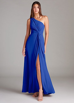 Azazie Brooke Bridesmaid Dresses Royal Blue A-Line One Shoulder Chiffon Dress image1