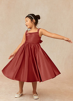 Azazie Cutie Pie Blumenmädchenkleider A-Linie Plissee Matte Satin Kleid Terrakotta image3