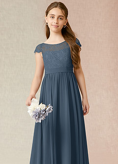 Azazie Silvermist Junior A-Linie Plissee Chiffon Kleid Neptunblau image6