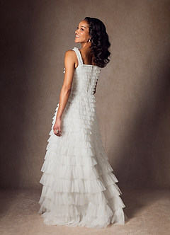 Azazie Zariah Wedding Dresses Diamond White A-Line Ruched Tulle Dress image2