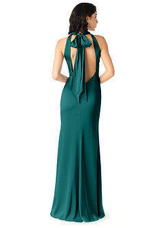 Azazie x Delaney Bridesmaid Dresses Peacock Sheath High Neck Stretch Satin Dress image4