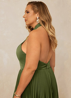 Christian Siriano Bridal for Azazie 1007 Bridesmaid Dresses Olive A-Line Pleated Stretch Satin Dress image9