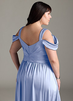 Azazie Lianne Bridesmaid Dresses Ice A-Line Off the Shoulder Stretch Satin Dress image15