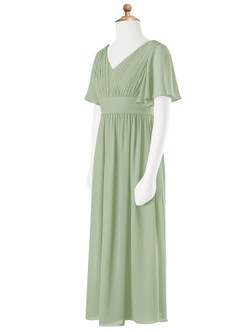 Azazie Temeka Junior Dusty Sage A-Line Pleated Chiffon Dress image6
