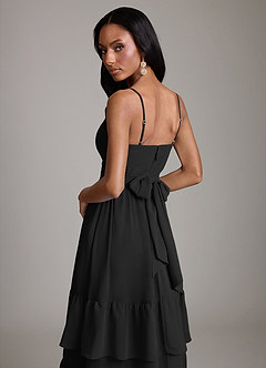 Azazie Nathalia Bridesmaid Dresses Black A-Line Ruched Chiffon Dress image4