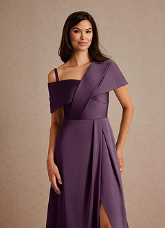Azazie Milton Mother of the Bride Dresses Plum A-Line Pleated Stretch Satin Dress image9