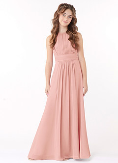 Azazie Bonnie Junior Rosette A-Line Pleated Chiffon Dress image1