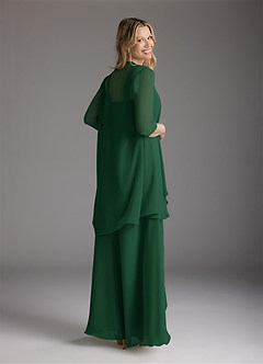 Azazie Weisz Mère de la mariée Robes Robe Trapèze en Mousseline de soie Encolure carrée plissée Vert Foncé image2