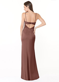 Azazie Leonis Bridesmaid Dresses Espresso Mermaid Pleated Stretch Satin Convertible Dress image3