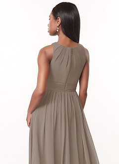 Azazie Harper Bridesmaid Dresses Taupe A-Line Pleated Chiffon Dress image4