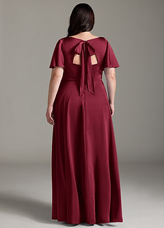 Azazie Kimber Bridesmaid Dresses Burgundy A-Line Ruched Stretch Satin Dress image2