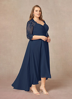 Azazie Devereaux Mother of the Bride Dresses Dark Navy A-Line Lace Chiffon Dress image8