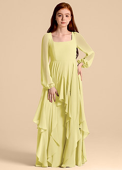 Azazie Clara Junior Lemon Sorbet A-Line Blouson Chiffon Dress image5