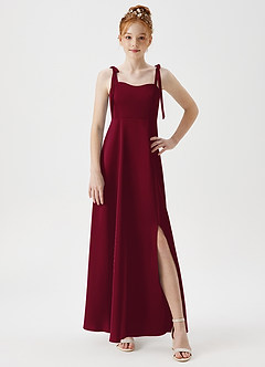 Azazie Rosey Junior Burgundy A-Line Sweetheart Neckline Stretch Satin Dress image5