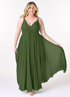 Azazie Raychelle Bridesmaid Dresses Olive A-Line V-Neck Chiffon Dress image7