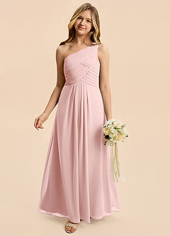 Azazie Emmie Junior Powder Pink A-Line Pleated Chiffon Dress image1