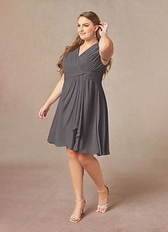 Azazie Theron Mother of the Bride Dresses Steel Grey A-Line V-Neck Pleated Chiffon Dress image8