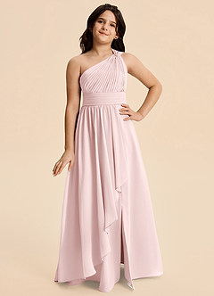 Azazie Skye Junior Abito A-Line in Chiffon Plissettato Rosa Rossore image4