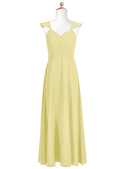 Azazie Emily Junior Robe Trapèze en Mousseline de soie Rayé Sorbet Citron image5