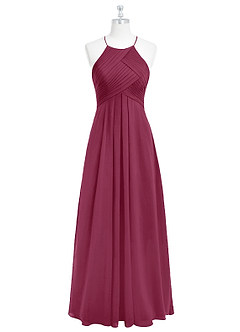 Azazie Ginger Bridesmaid Dresses Mulberry A-Line Halter Pleated Chiffon Dress image6