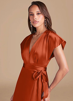 Azazie Nico Bridesmaid Dresses Paprika A-Line Pleated Metallic Satin Dress image2