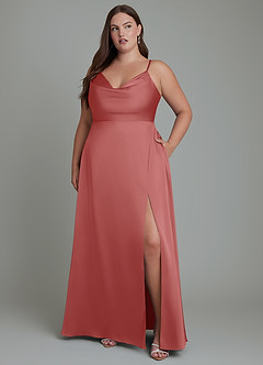 Azazie Sarella Robes de demoiselle d'honneur Robe Trapèze en Satin extensible Plissé Antique Rose image10