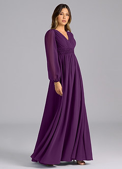 Azazie Palerma Brautjungfernkleider A-Linie Langarm Chiffon Kleid Traube image5