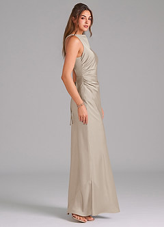 Azazie Evadne Bridesmaid Dresses Frost A-Line Pleated Stretch Satin Dress image4