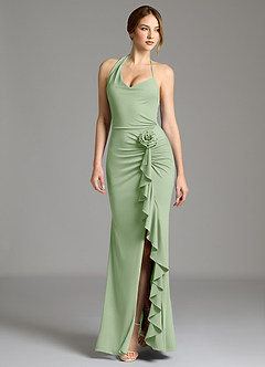 Azazie Gwyneth Robes de demoiselle d'honneur Robe Sirène en Jersey extensible de qualité supérieure Plissée Vert Sauge image1