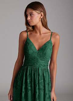 Azazie Nathalia Robes de demoiselle d'honneur Robe Trapèze en Blumen-Burnout Arc Vert Foncé image5