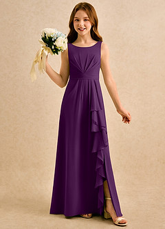 Azazie Chibi Girls Formal Robe Demoiselle D'honneur Fillette Robe Trapèze en Mousseline de soie Plissée Grain De Raisin image1